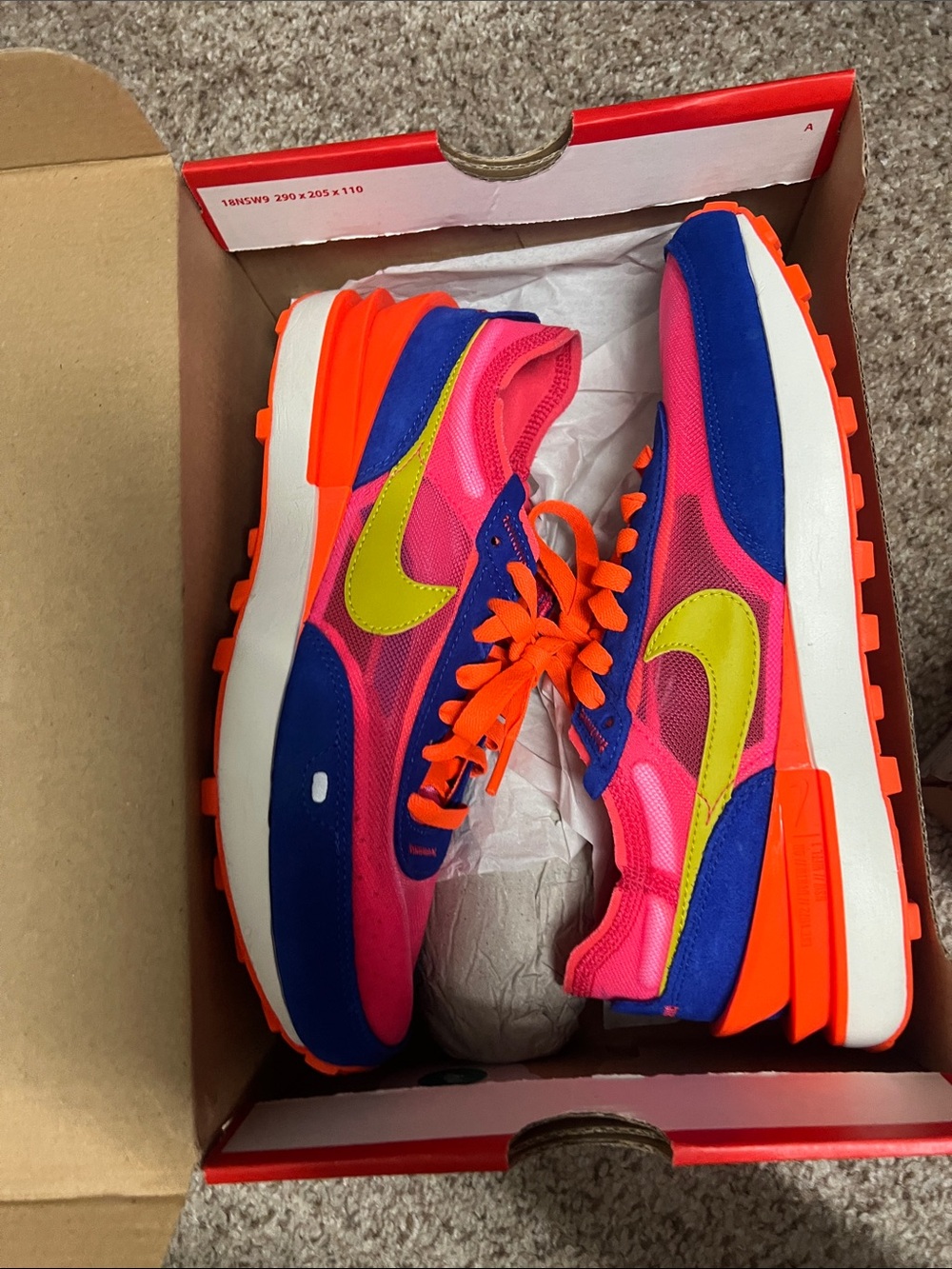 Nike Kids Pink, Blue & Neon Yellow Sneakers with Orange Accents